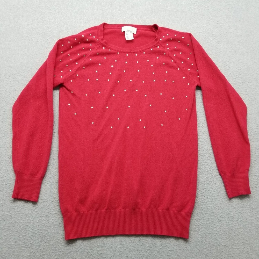 Alessa W Collection Sweater‎ Womens 4 Red Long Sleeve Stones